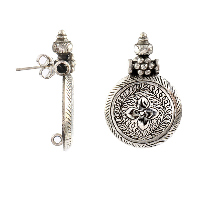 Silver Adorable Engraved Floral Stud Earrings
