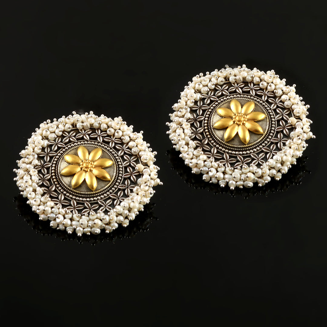 Gold Plated Silver, Sun-Floral Adorable Stud Earrings