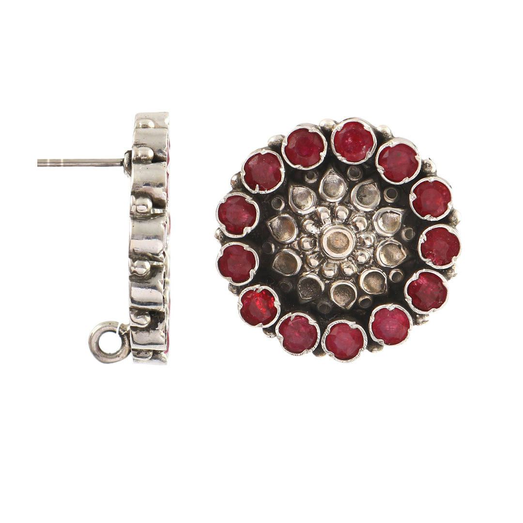 Silver Floral Ruby Adorable Ear Studs