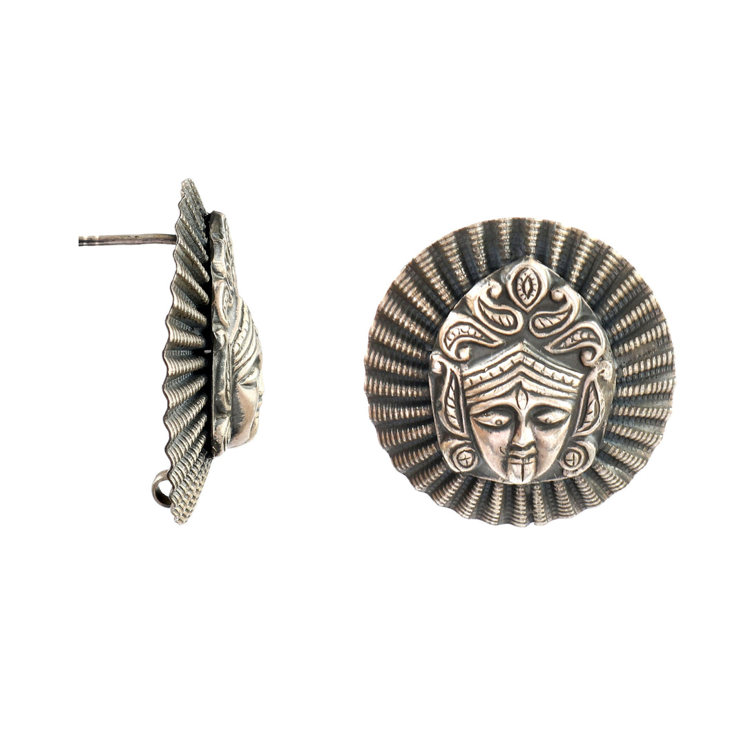 Silver Oxidized Statement Temple Stud Earrings