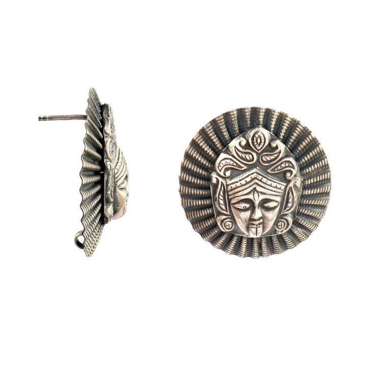 Silver Oxidized Statement Temple Stud Earrings