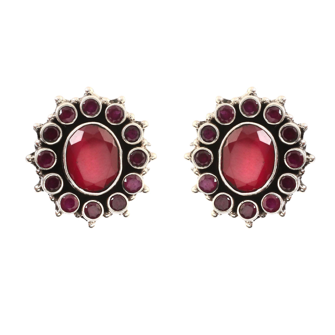 Silver Floral Pink Ear Studs