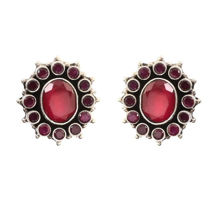 Silver Floral Pink Ear Studs