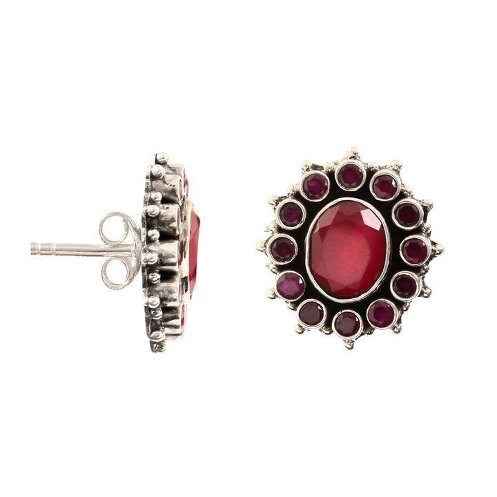 Silver Floral Pink Ear Studs