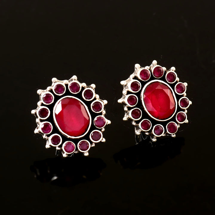 Silver Floral Pink Ear Studs