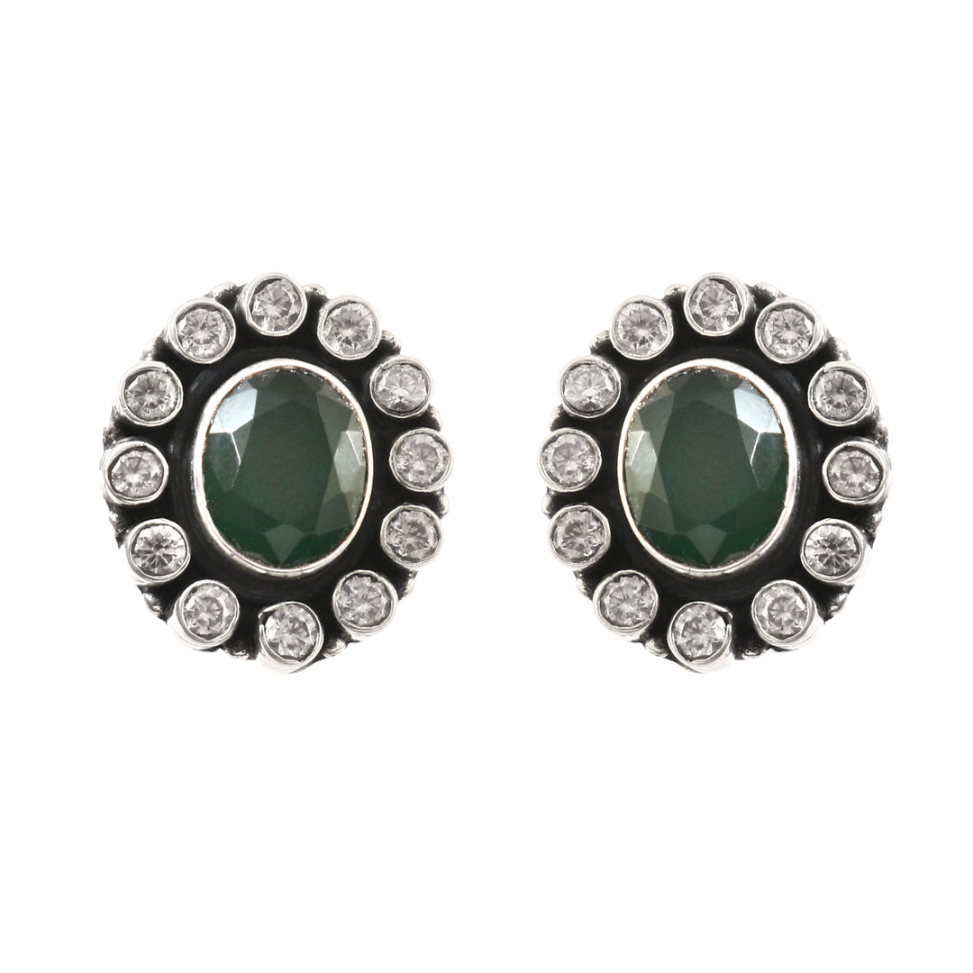 Silver Green & White Ear Tops