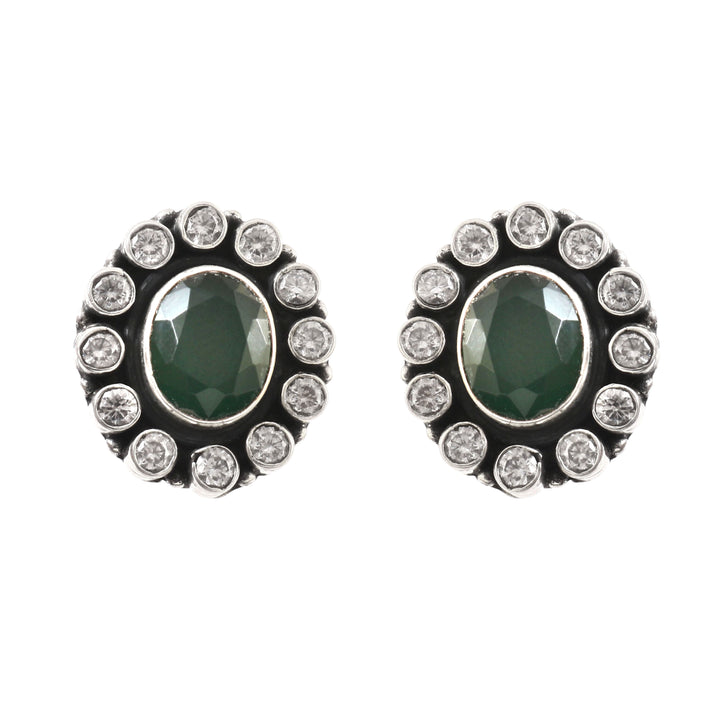 Silver Green & White Ear Tops