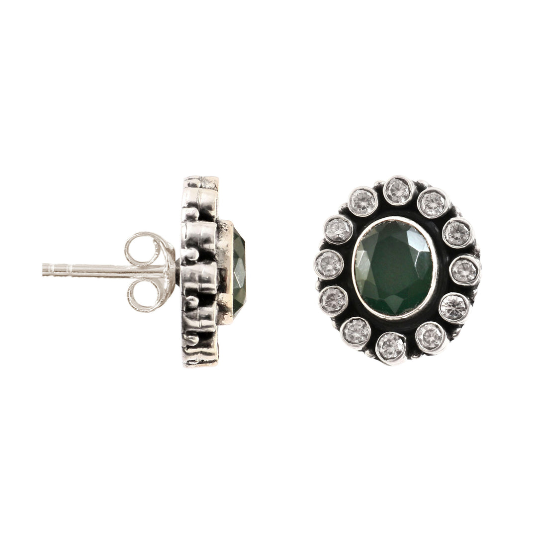 Silver Green & White Ear Tops