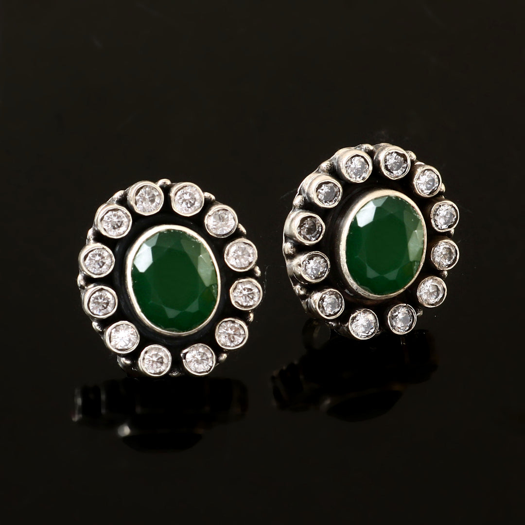 Silver Green & White Ear Tops