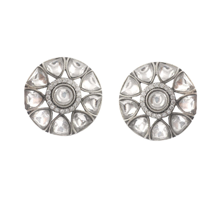 Silver Floral Kundan Beautiful Ear Studs