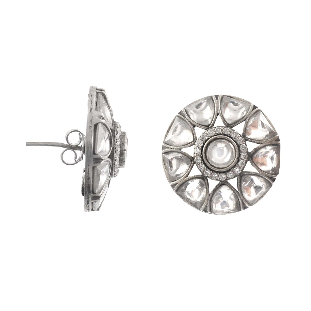 Silver Floral Kundan Beautiful Ear Studs
