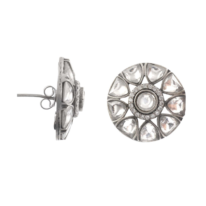 Silver Floral Kundan Beautiful Ear Studs