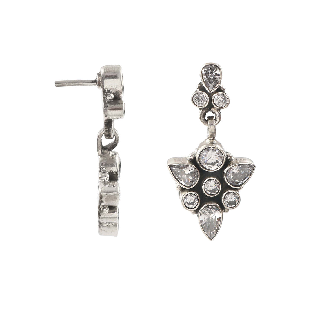 Silver Floral Zircon Stud Earrings