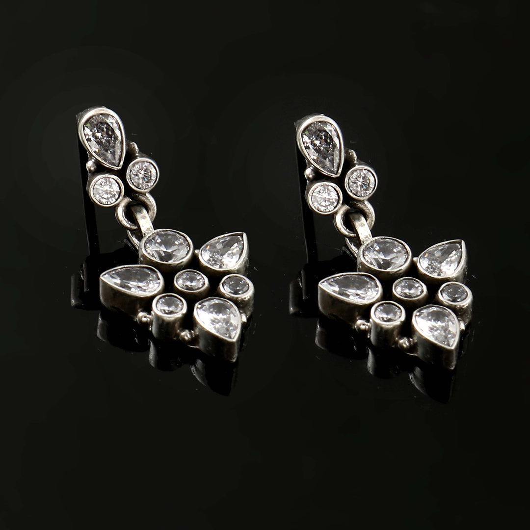 Silver Floral Zircon Stud Earrings