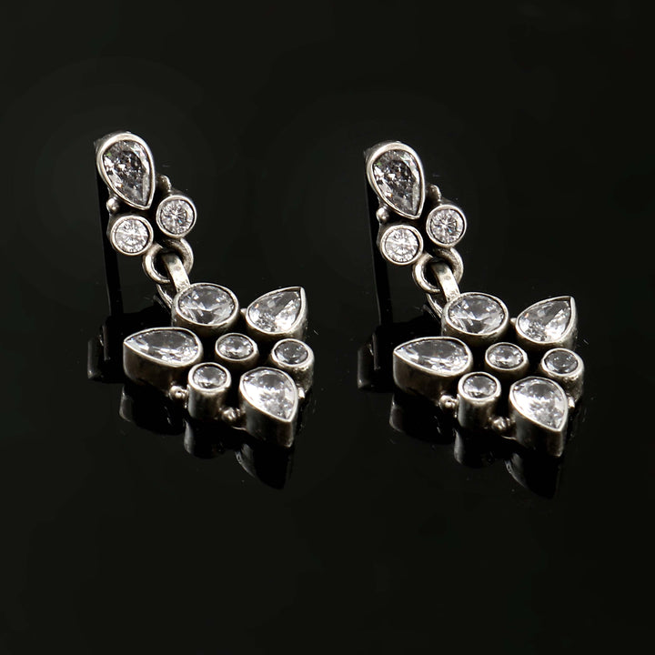 Silver Floral Zircon Stud Earrings