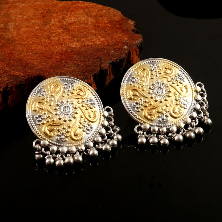 Gold Plated Silver Floral Ghungroo Ear Studs