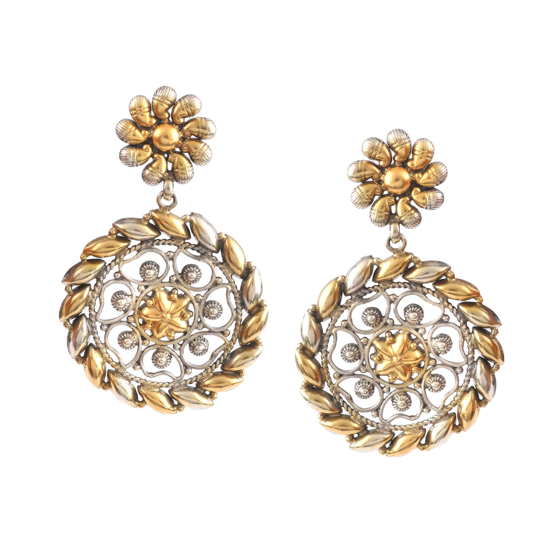 Dual Tone Silver Adorable Floral Ear Studs