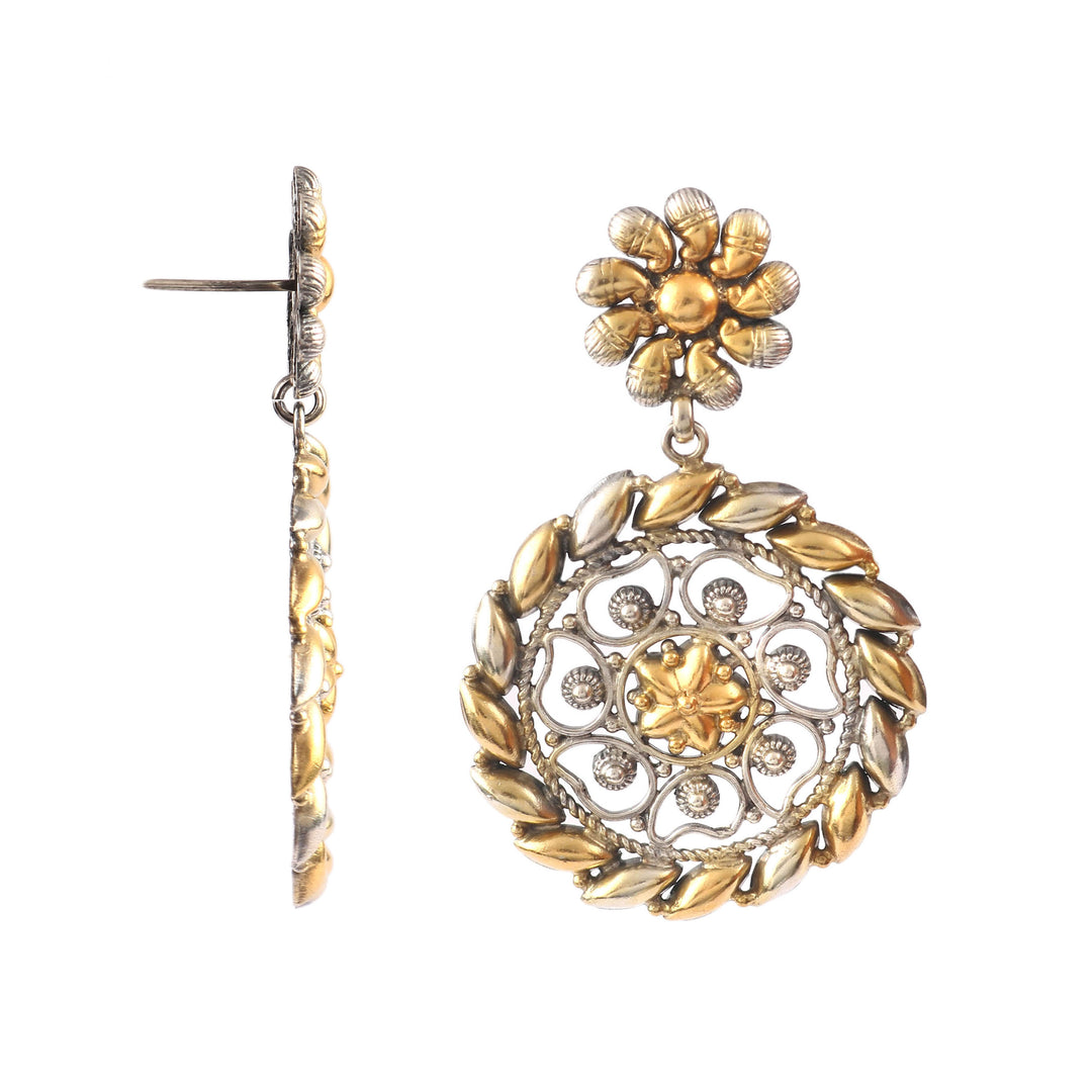 Dual Tone Silver Adorable Floral Ear Studs
