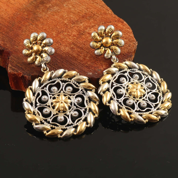 Dual Tone Silver Adorable Floral Ear Studs
