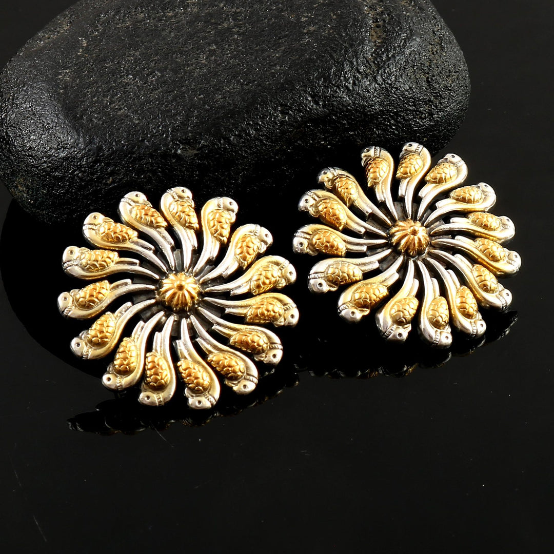 Parrot Sun-Floral Gold-Plated Ear Studs