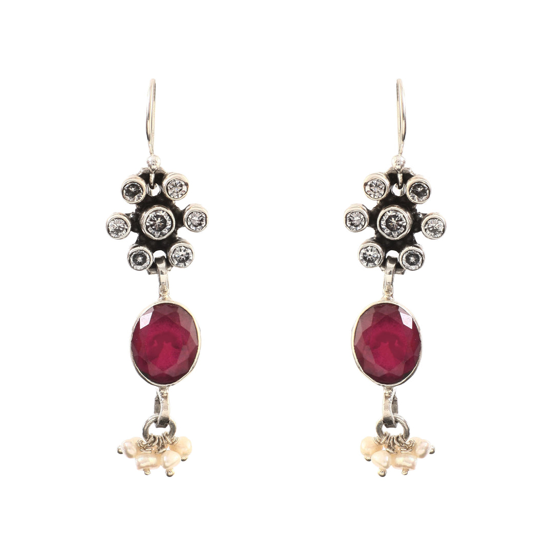 Silver Pink & White Ear Hoops