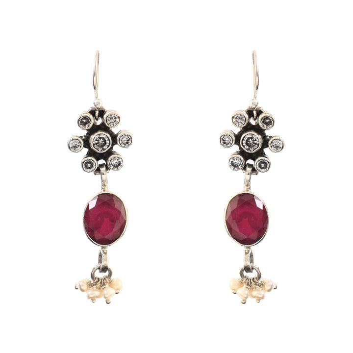 Silver Pink & White Ear Hoops