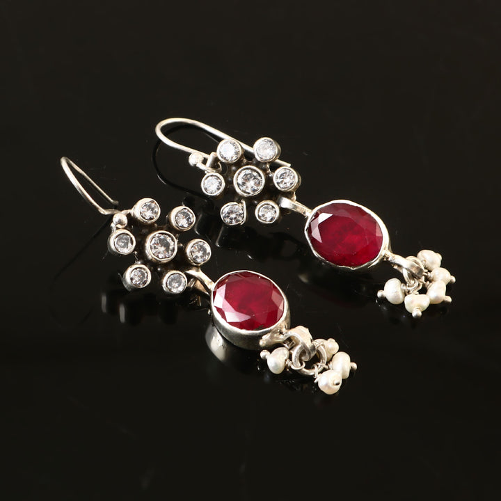Silver Pink & White Ear Hoops