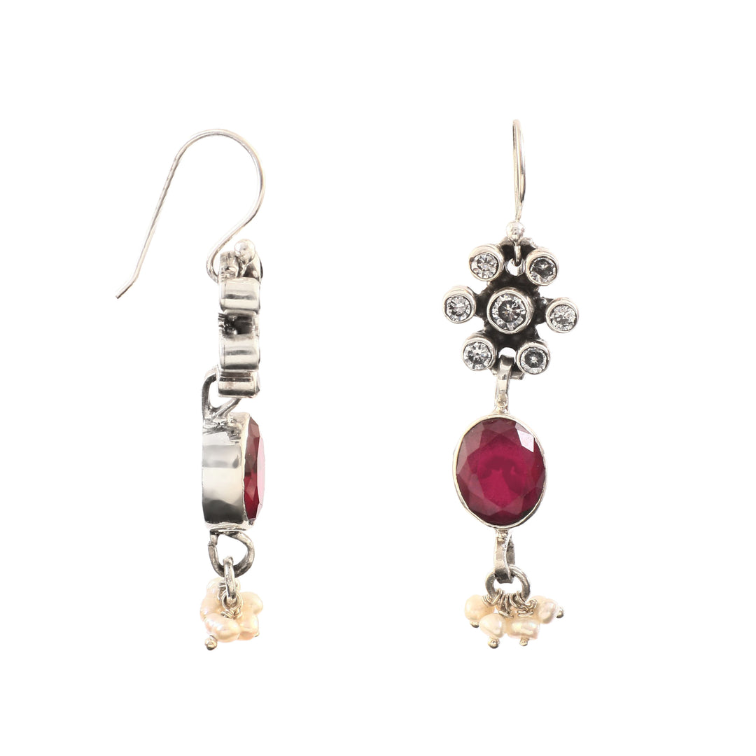 Silver Pink & White Ear Hoops