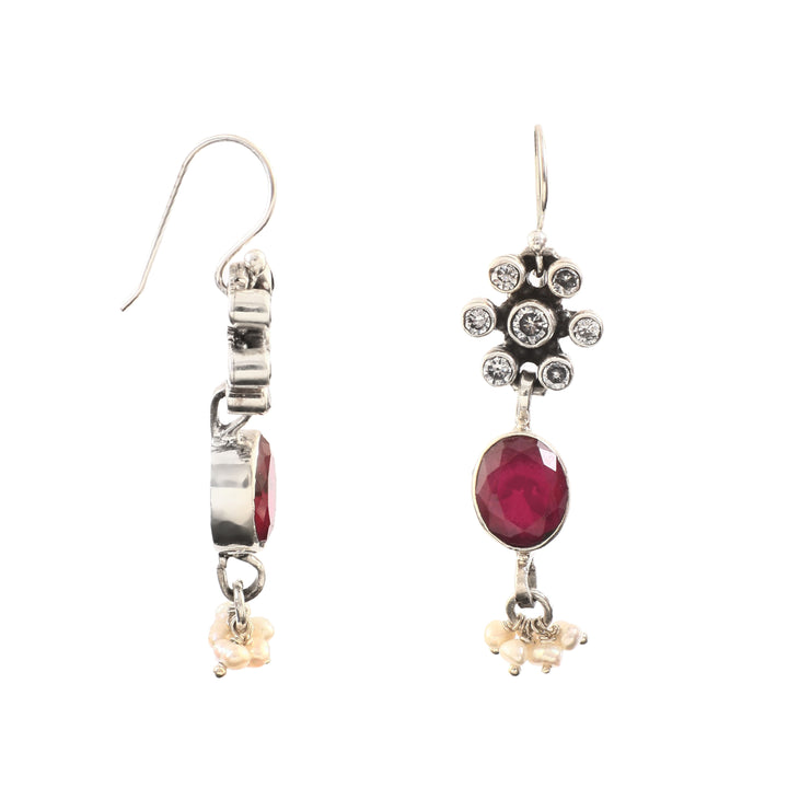 Silver Pink & White Ear Hoops