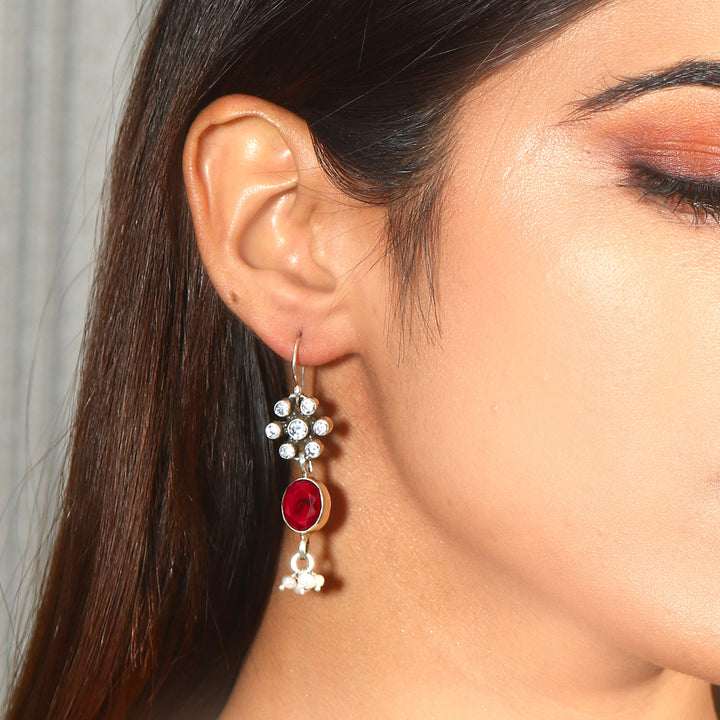 Silver Pink & White Ear Hoops