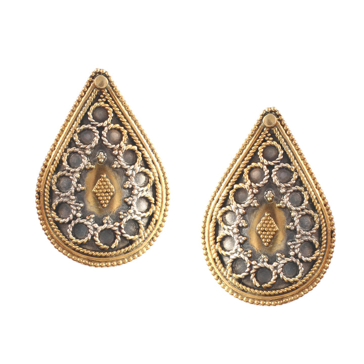 Dual Tone Silver Tear-Drop Ear Studs