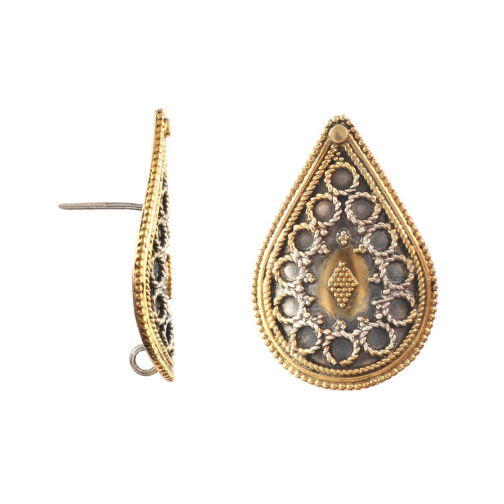 Dual Tone Silver Tear-Drop Ear Studs