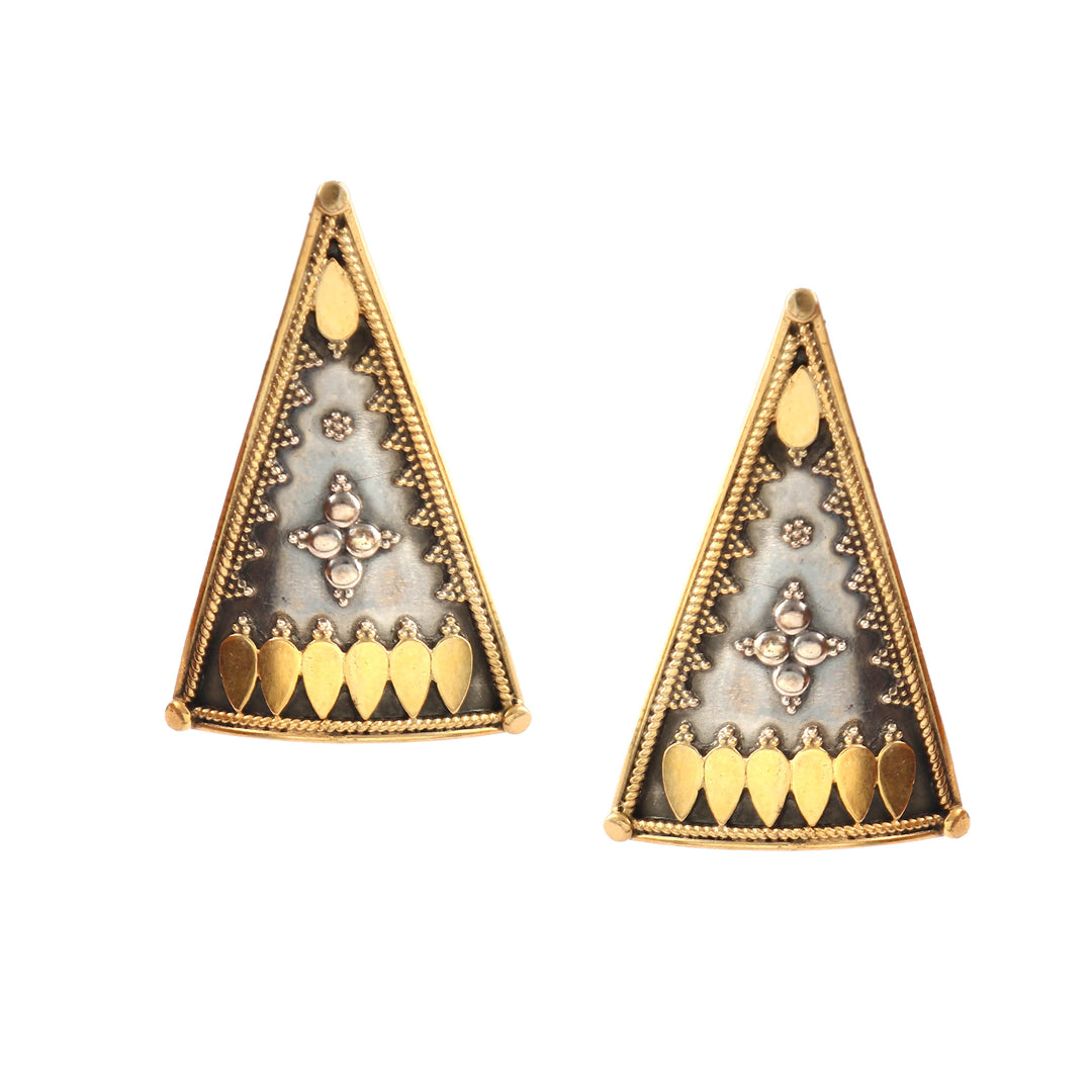 Dual Tone Silver Triangle Shape Ear Studs