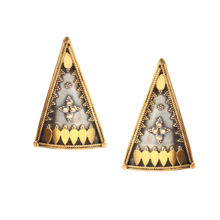 Dual Tone Silver Triangle Shape Ear Studs