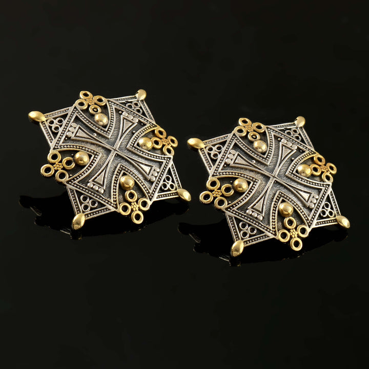 Silver Dual Tone & Floral Oxidized Stud Earrings