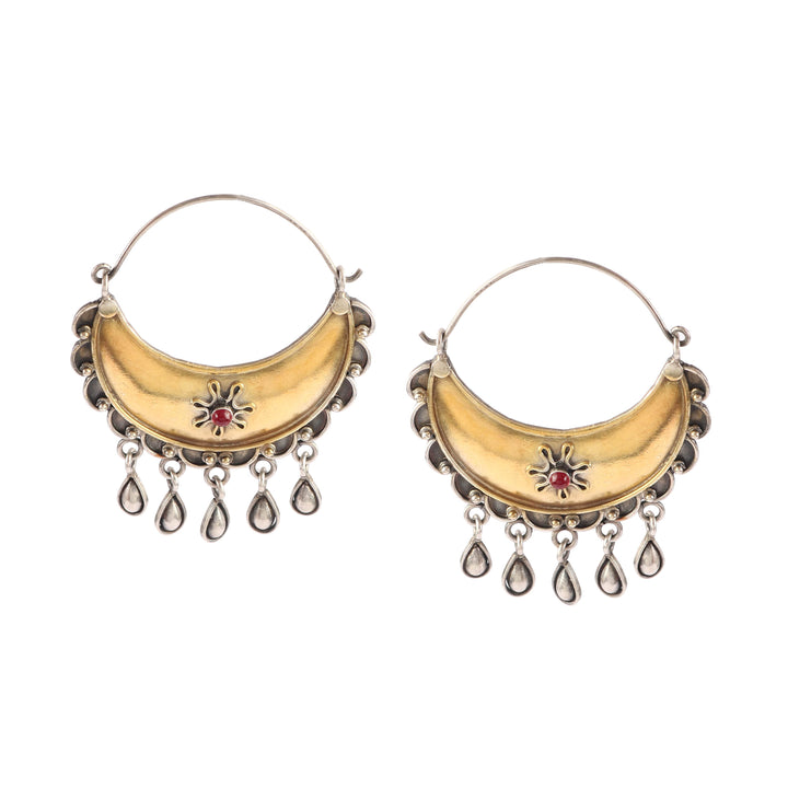 Dual Tone Silver Chand-Bali Ear Studs