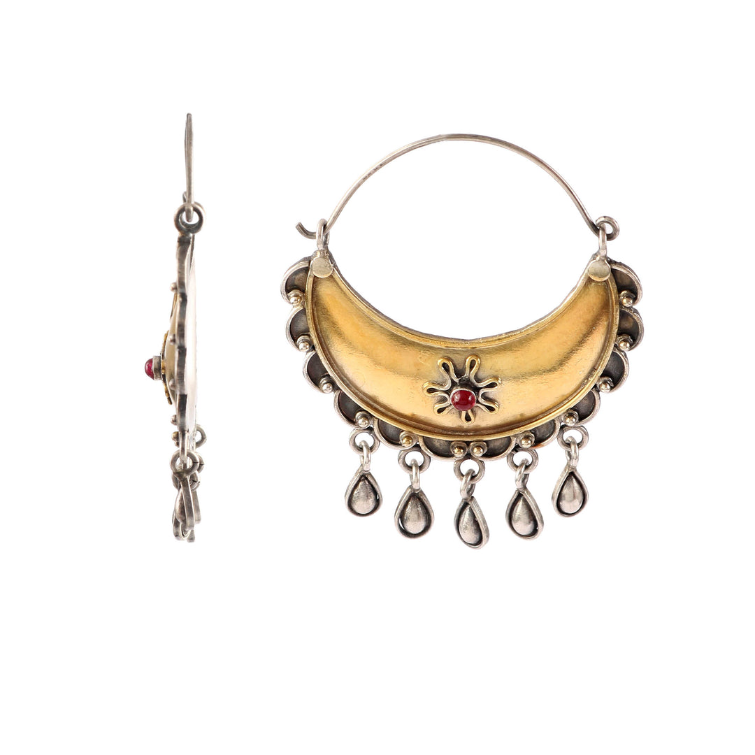 Dual Tone Silver Chand-Bali Ear Studs