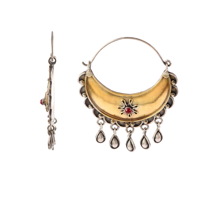 Dual Tone Silver Chand-Bali Ear Studs