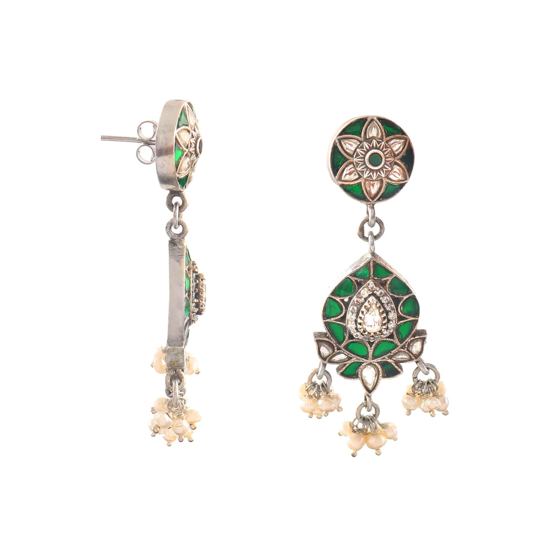 Silver Teardrop Design Kundan Stud Earrings