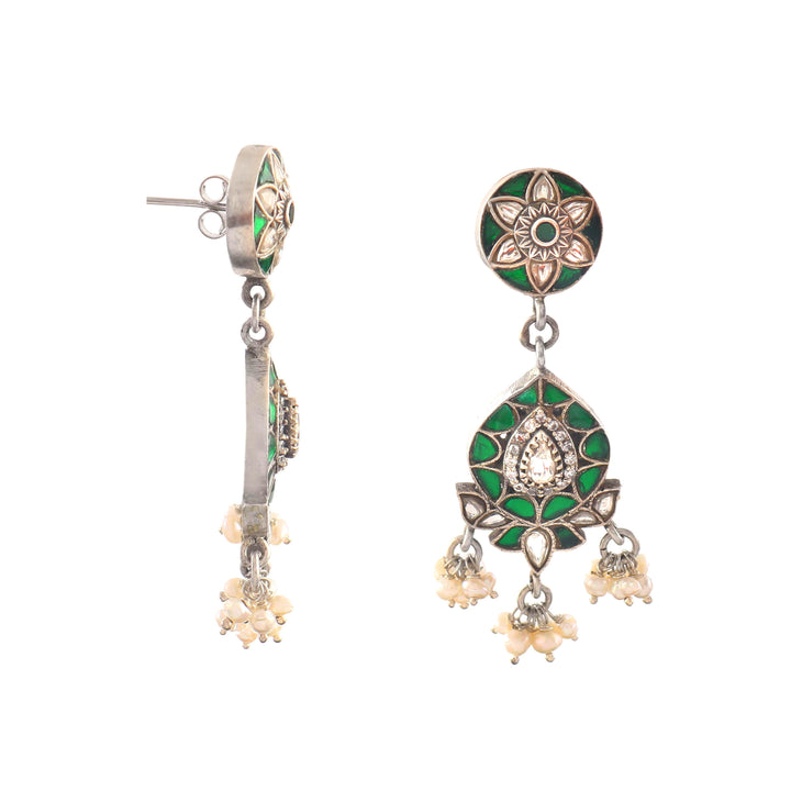 Silver Teardrop Design Kundan Stud Earrings