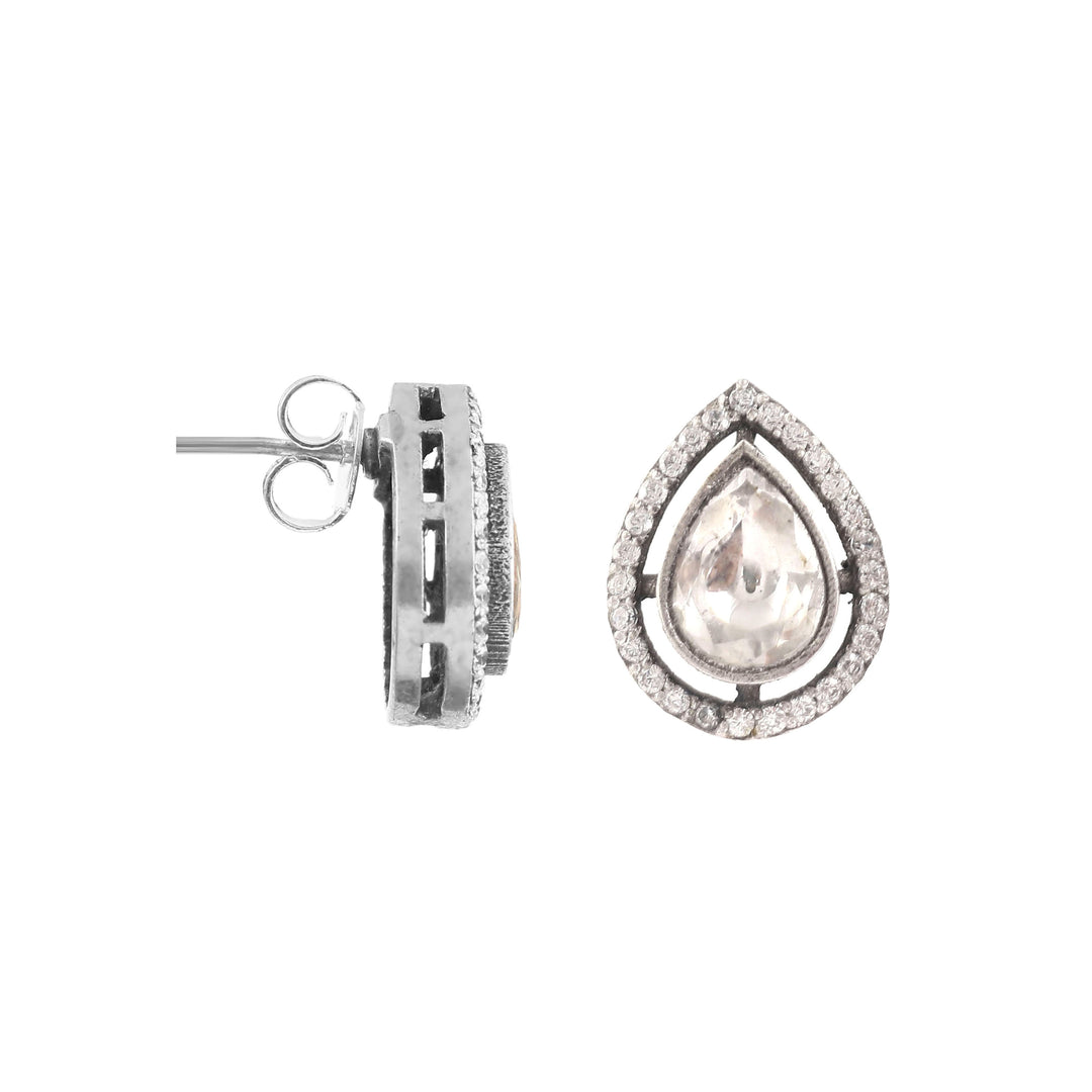 Adorable Silver Kundan & AD Tear-Drop Ear Studs