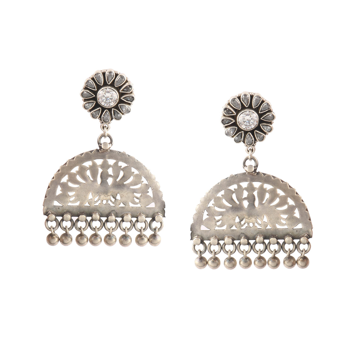 Silver Floral Unique Stud Earrings