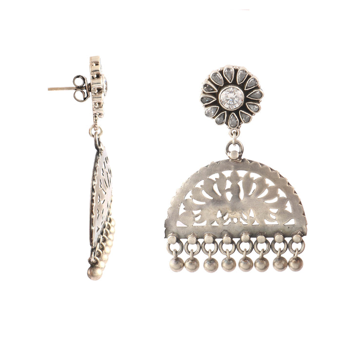 Silver Floral Unique Stud Earrings