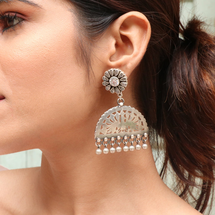 Silver Floral Unique Stud Earrings