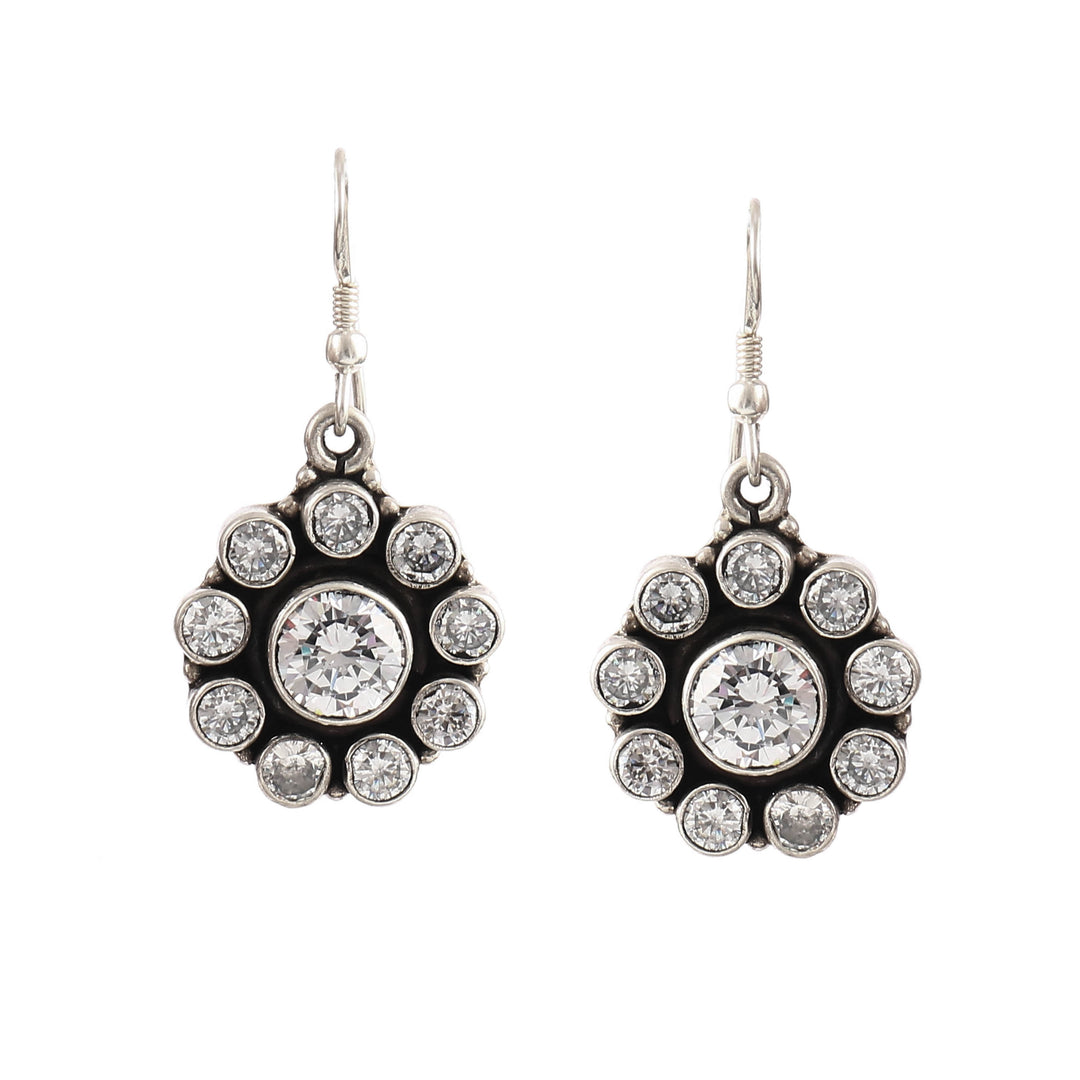 Silver Floral Zircon Ear Hoops