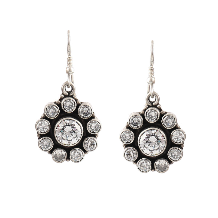 Silver Floral Zircon Ear Hoops