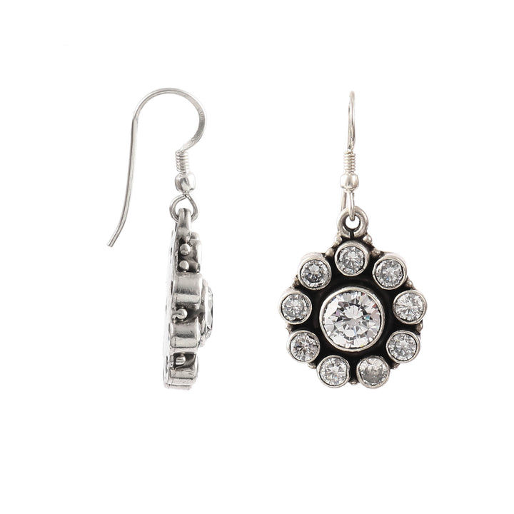 Silver Floral Zircon Ear Hoops
