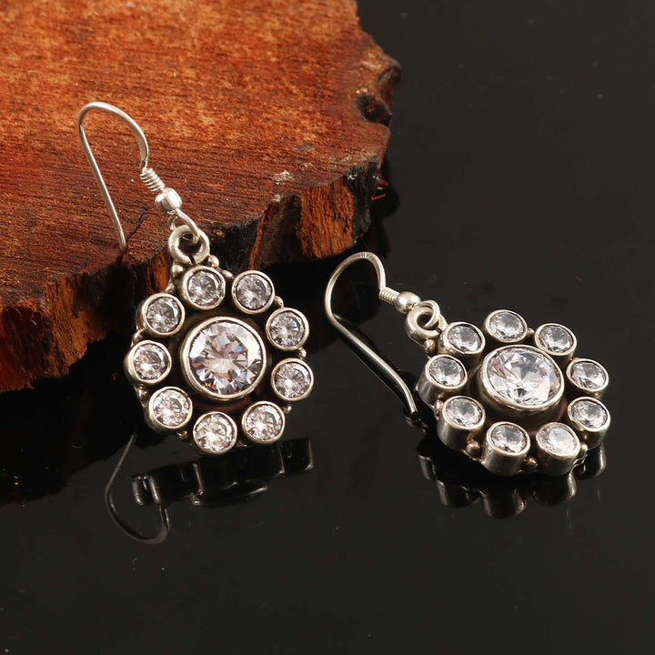 Silver Floral Zircon Ear Hoops