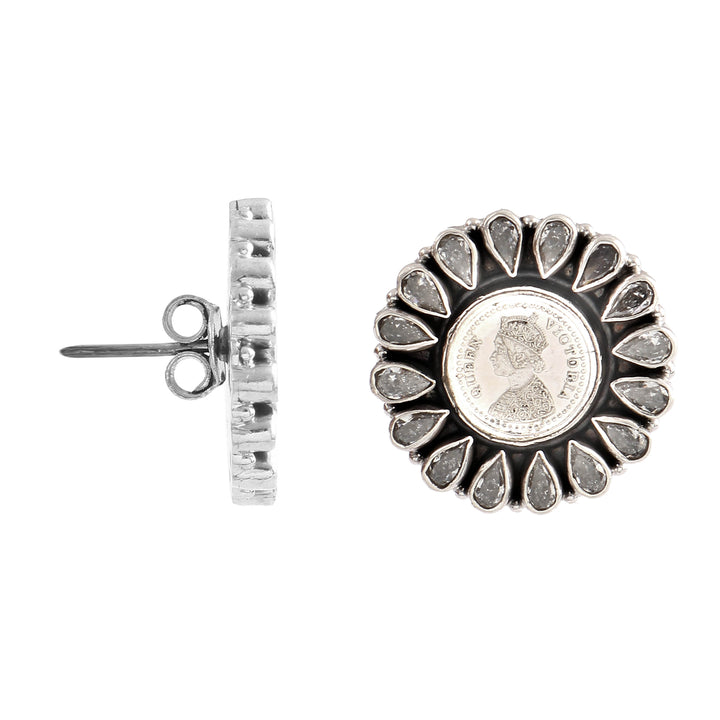 Silver Floral Victoria Coin Ear Studs