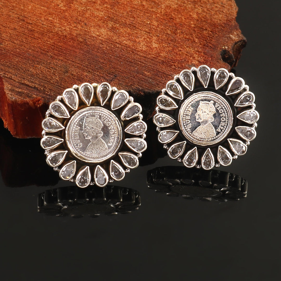 Silver Floral Victoria Coin Ear Studs